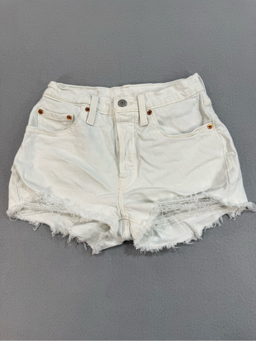 Levi's 501 White Frayed Hem Button Fly Denim Shorts